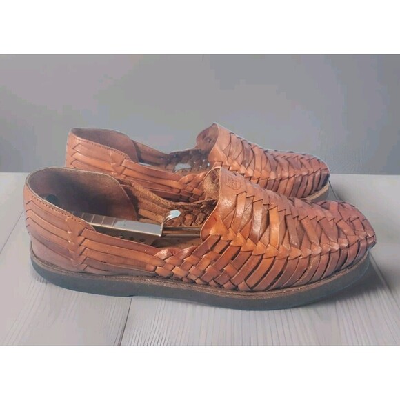 Mens Leather Sandals Sz 7.5 Brown Woven  Slip On Comfort Square Toe  Stacy Adams - Picture 1 of 13